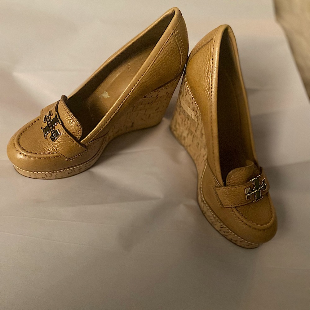 Tan color Tory Burch wedges size 6 1/2